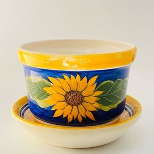 Vintage planter with sunflowers